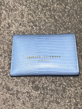 Brandon Blackwood Sky Blue Croc-Embossed Card Case with Gold Logo